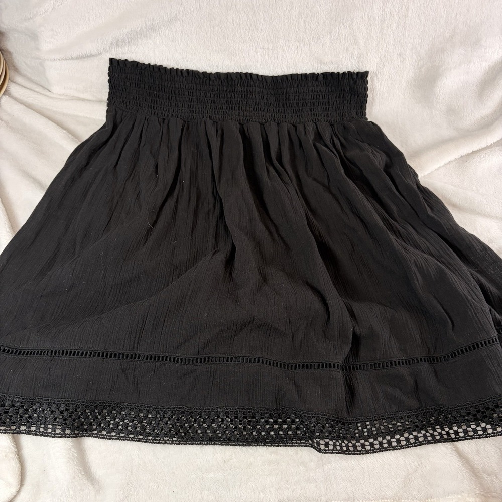 Faded Glory Black Crinkle Gauze Mini Skirt Lg Y2K Peasant Fairygrunge Whimsigoth